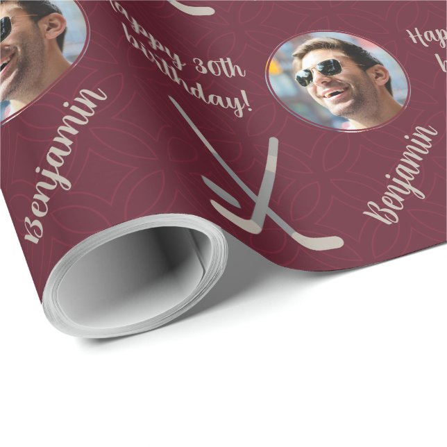 Personalized Name Photo Age Sport Hockey Birthday Wrapping Paper (Roll Corner)