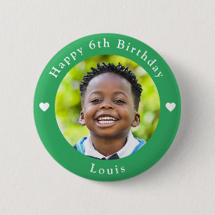 Personalized Name, Photo And Age Birthday Green 2 Inch Round Button