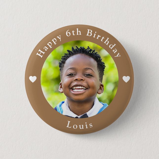 Personalized Name, Photo And Age Birthday Peanut 2 Inch Round Button (Front)