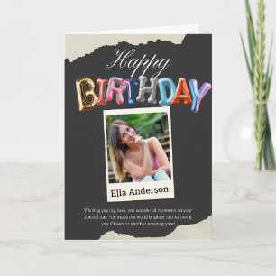 Personalized Name Photo Baloon Ripped Birthday   Card