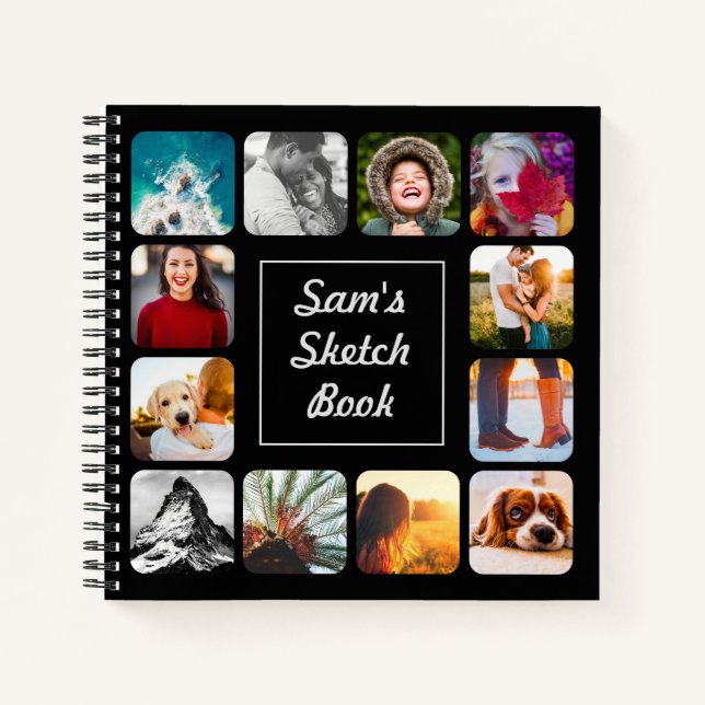 Personalized Name Photo Black Sketch Notebook (Front)