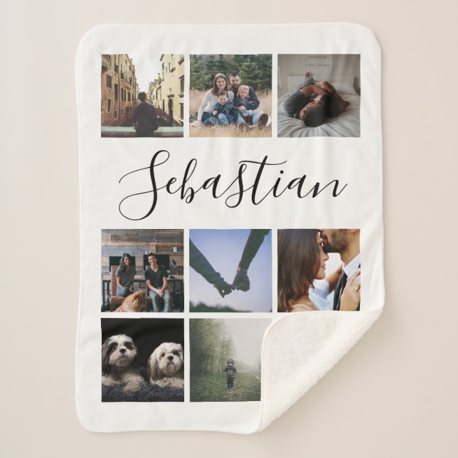 Personalized Name Photo Collage Sherpa Blanket (Front)