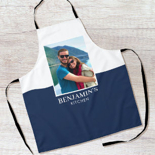 Personalized Name Photo Dark Blue Modern Apron