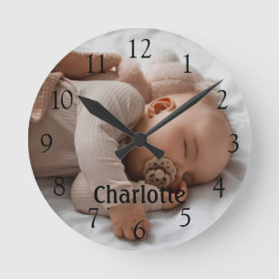 Personalized Name Photo Large Black Numbers Round Clock