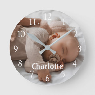 Personalized Name Photo Large White Numbers Round Clock