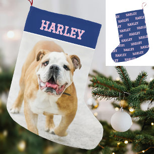 Personalized Name Photo Navy Pink Small Christmas Stocking