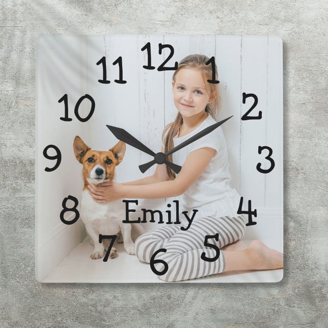 Personalized Name Photo Simple Modern  Square Wall Clock (Personalized Name Photo Simple Modern Square Wall Clock)