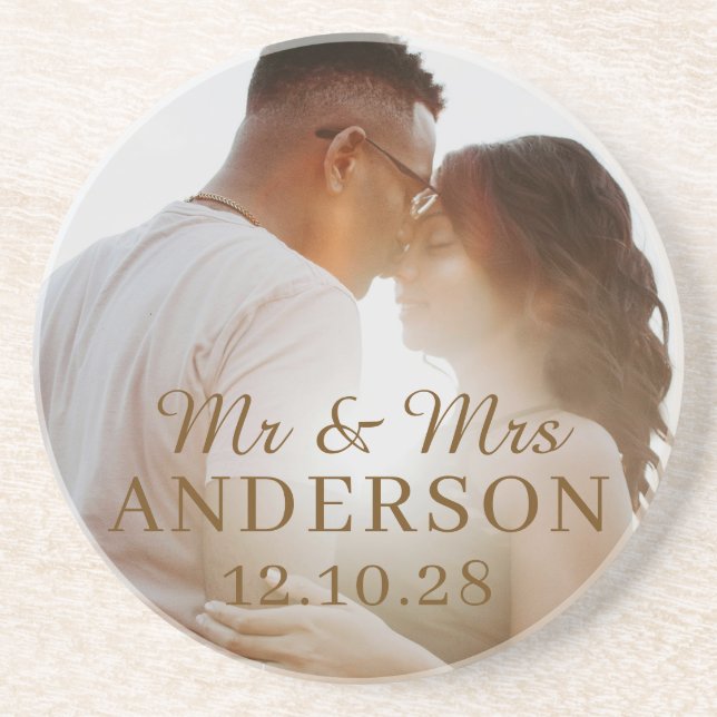PERSONALIZED NAME & PHOTO SIMPLE STYLISH WEDDING COASTER (Front)
