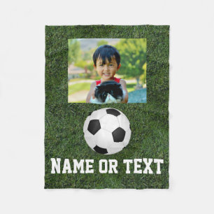 Personalized Name Photo Soccer Grass Boys Fleece Blanket