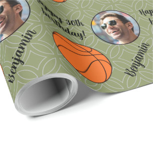 Personalized Name Photo Sport Basketball Birthday Wrapping Paper