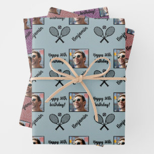 Personalized Name Photo Sport Tennis Birthday Wrapping Paper Sheet