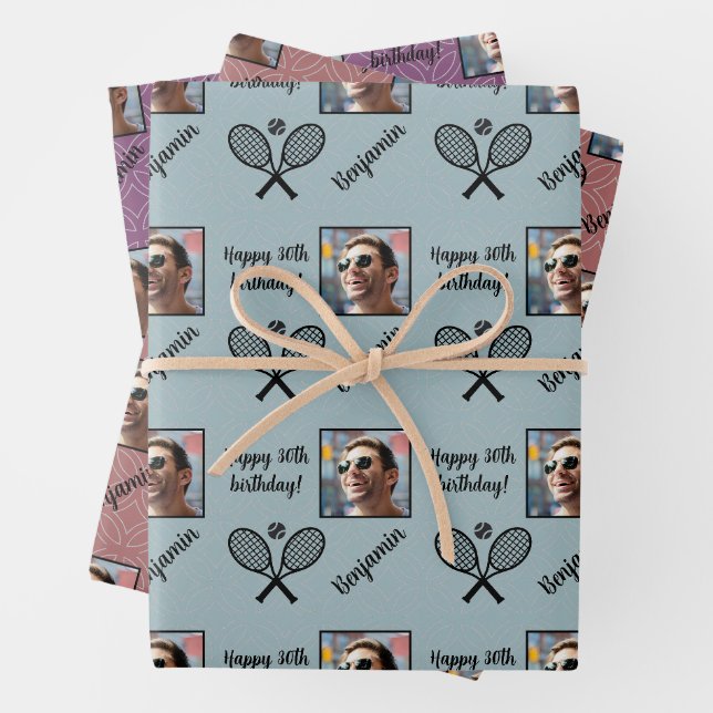 Personalized Name Photo Sport Tennis Birthday Wrapping Paper Sheet (In situ)
