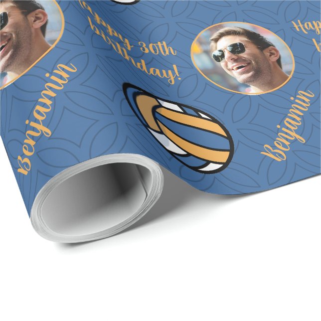 Personalized Name Photo Sport Volleyball Birthday Wrapping Paper (Roll Corner)