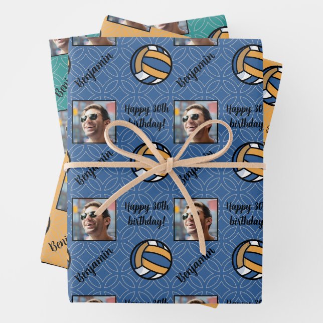 Personalized Name Photo Sport Volleyball Birthday Wrapping Paper Sheet (In situ)