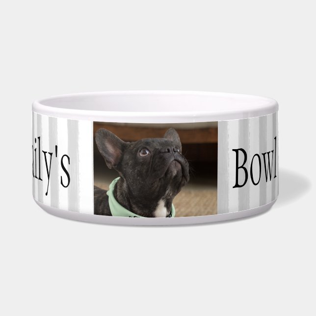 Personalized Name Photo Template Stripes Dog Bowl (Front)