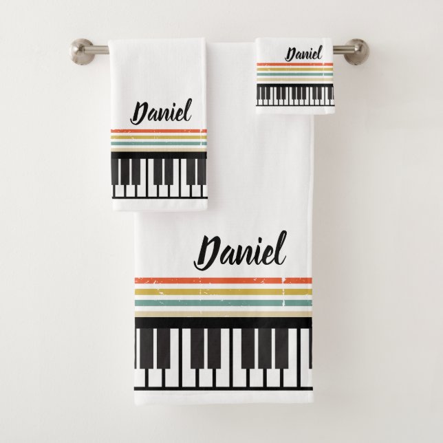 Personalized NAME Pianist Piano Keys  Bath Towel Set (Insitu)