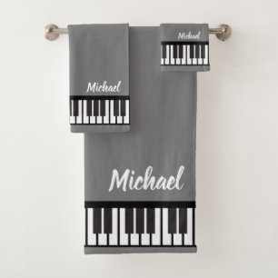 Personalized NAME Pianist Piano Keys  Bath Towel Set