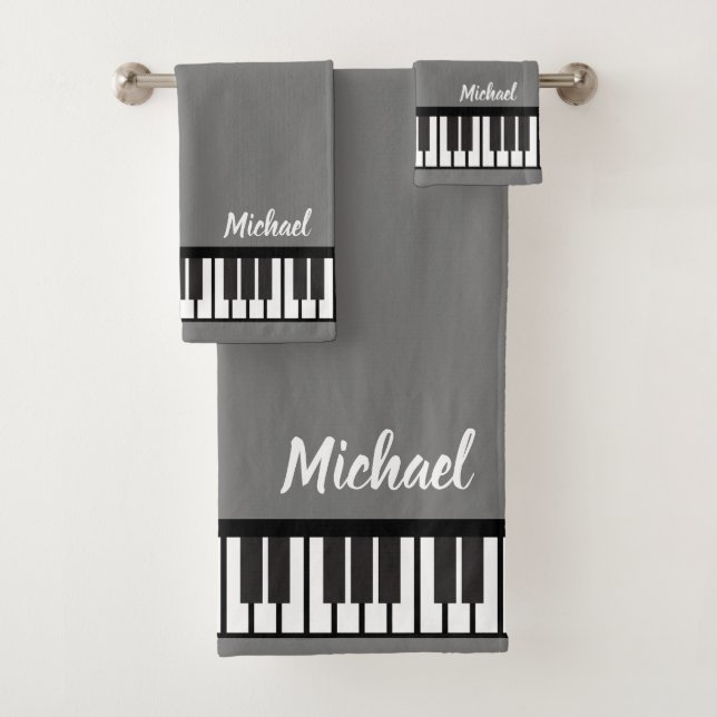 Personalized NAME Pianist Piano Keys  Bath Towel Set (Insitu)