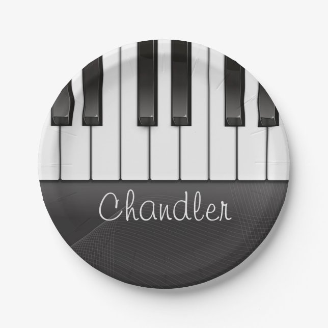 Personalized NAME Pianist Piano Keys Music Teacher Paper Plate (Front)