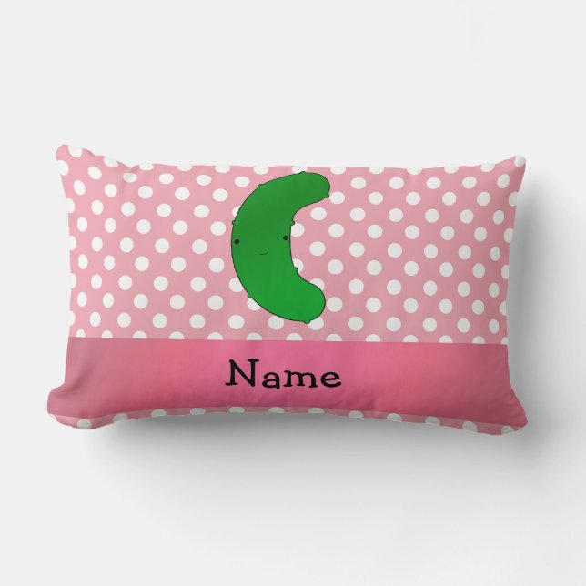 Personalized name pickle pink polka dots lumbar pillow (Front)