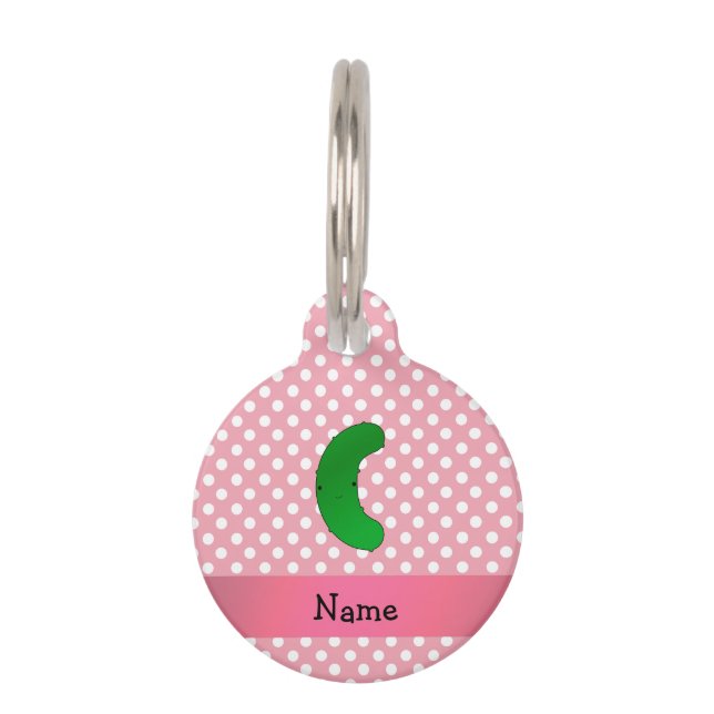 Personalized name pickle pink polka dots pet tag (Front)