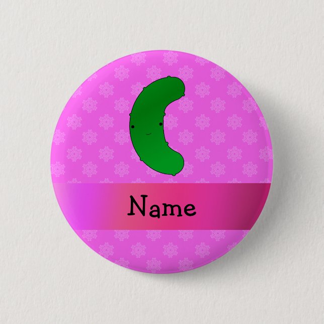 Personalized name pickle pink snowflakes 2 inch round button (Front)