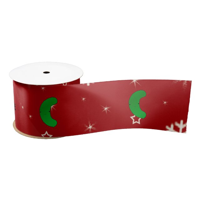Personalized name pickle red snowflakes satin ribbon (Spool)