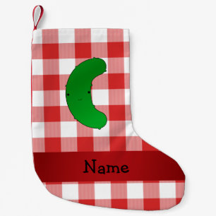 Personalized name pickle red white checkers small christmas stocking