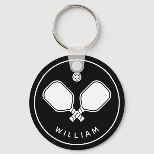 Personalized Name Pickleball Black & White Keychain