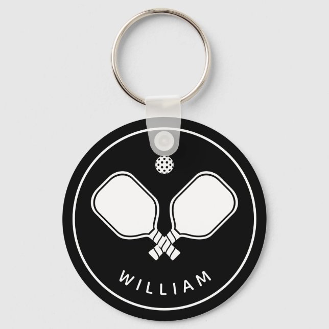 Personalized Name Pickleball Black & White Keychain (Front)