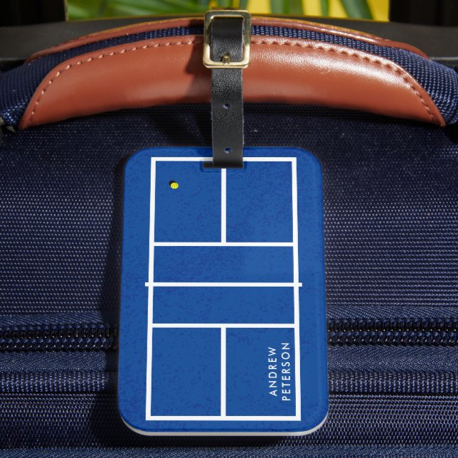 Personalized Name Pickleball Court Blue Luggage Tag (Front Insitu 2)