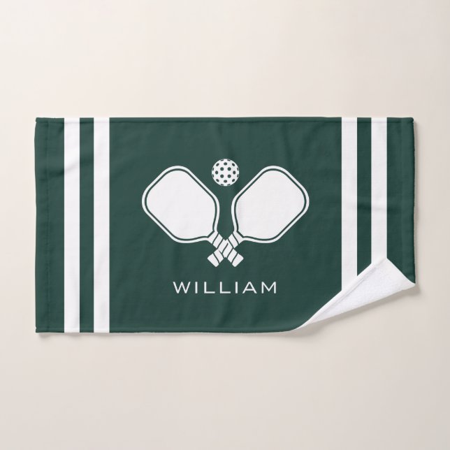 Personalized Name Pickleball Dark Green Stripes Hand Towel (Hand Towel)