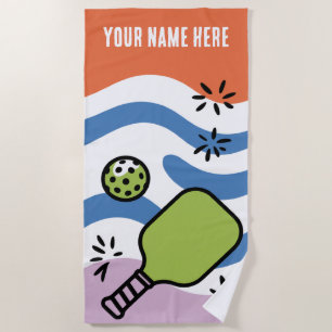 Personalized Name Pickleball Retro Motion  Beach Towel