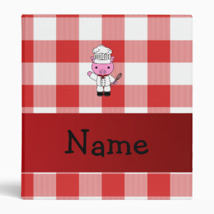 Personalized name pig chef red white chequered binder