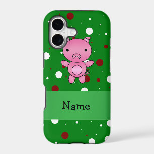Personalized name pig green white red polka dots