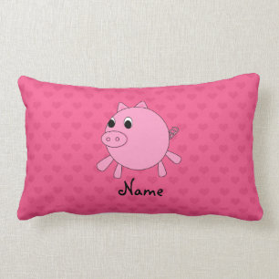 Personalized name pig pink hearts lumbar pillow