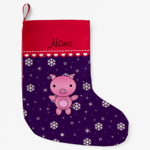Personalized name pig purple snowflakes small christmas stocking