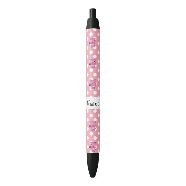 Personalized name pig with cupcake polka dots black ink pen (Front Vertical)