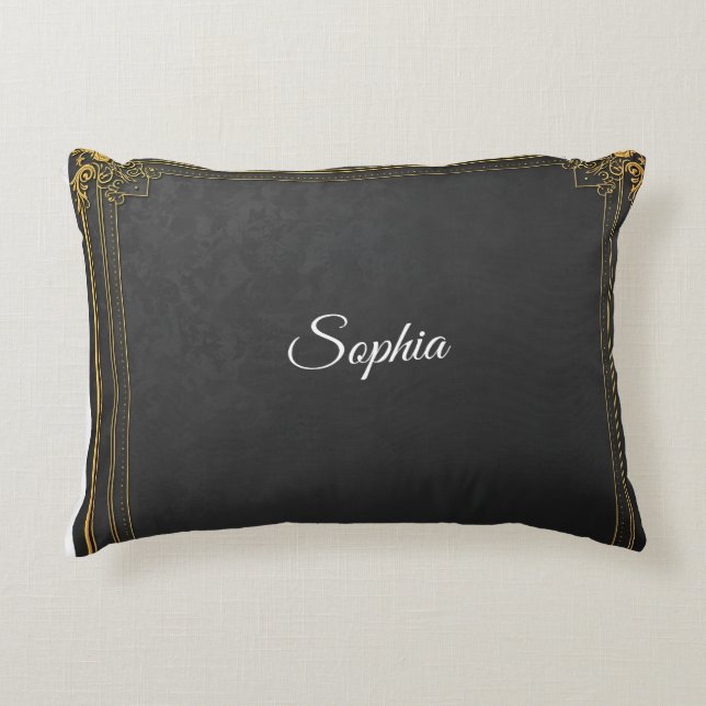 Personalized Name Pillow – Black & Gold Elegant Cu (Front)