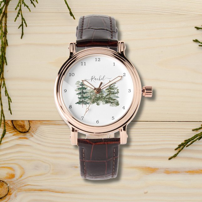 Personalized name Pine Forest and mountain Watch (Close up)