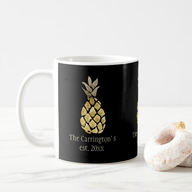Personalized Name Pineapple Rustic Kitchen Coffee Mug (With Donut)