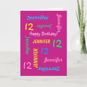 Personalized Name, Pink, 12 Years Old, Greeting Card