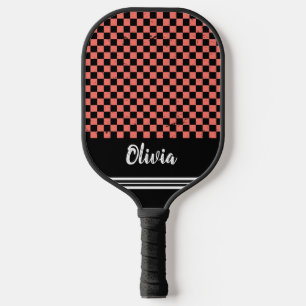 Personalized Name pink and black Chequered Pattern Pickleball Paddle