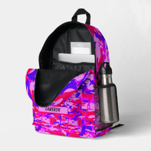 Personalized Name Pink and Blue Camouflage Printed Backpack
