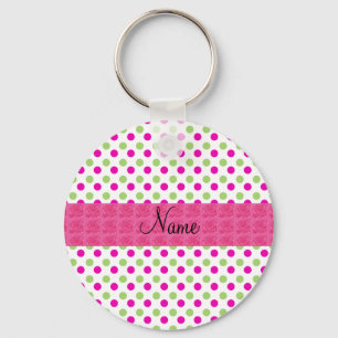 Personalized name pink and green polka dots keychain