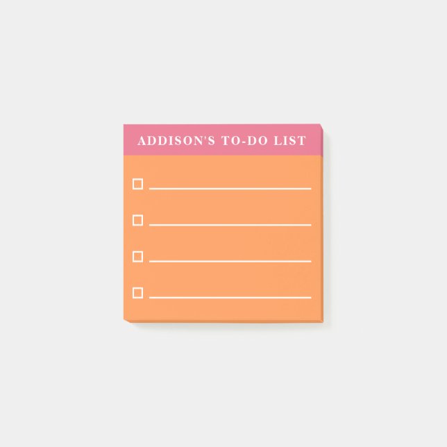Personalized Name Pink and Orange To Do List Post-it Notes (Front)