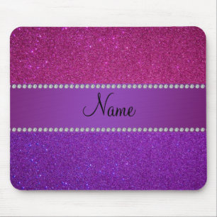Personalized name pink and purple glitter mouse pad