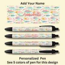 Personalized Name, Pink Aqua Boho Feathers