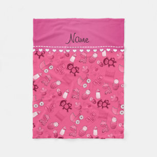 Personalized name pink baby animals fleece blanket