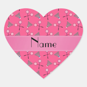 Personalized name pink badminton pattern heart sticker